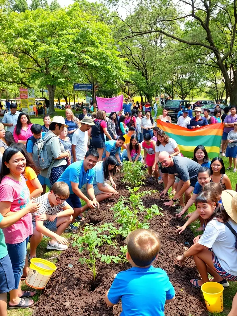 A photograph of a community event focused on environmental awareness, with families participating in activities related to wildlife conservation.