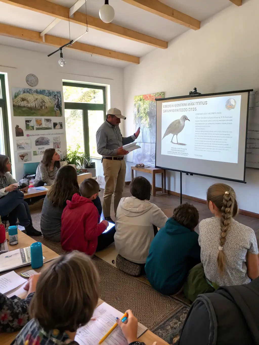 A photograph of a training workshop on wildlife management techniques, with participants learning about population monitoring and conservation strategies.